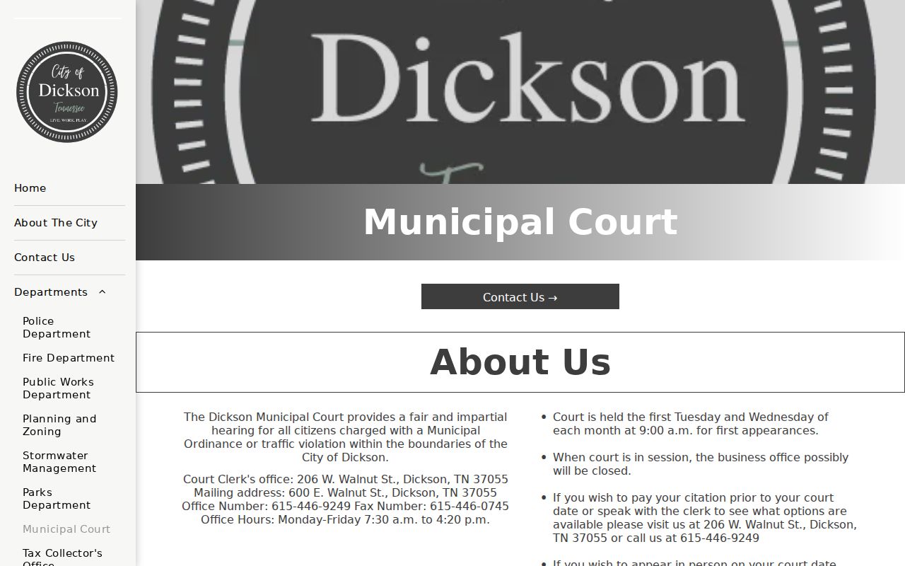 Dickson County court dates municipal court source