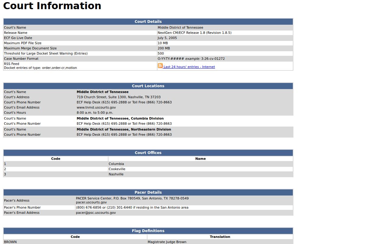 Middle District of Tennessee CM ECF court information