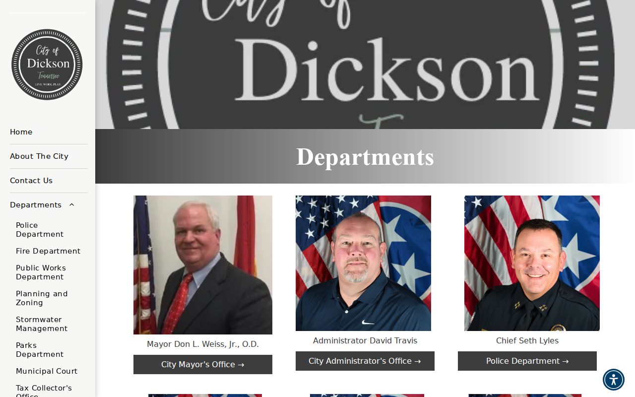 City of Dickson department listing for municipal court