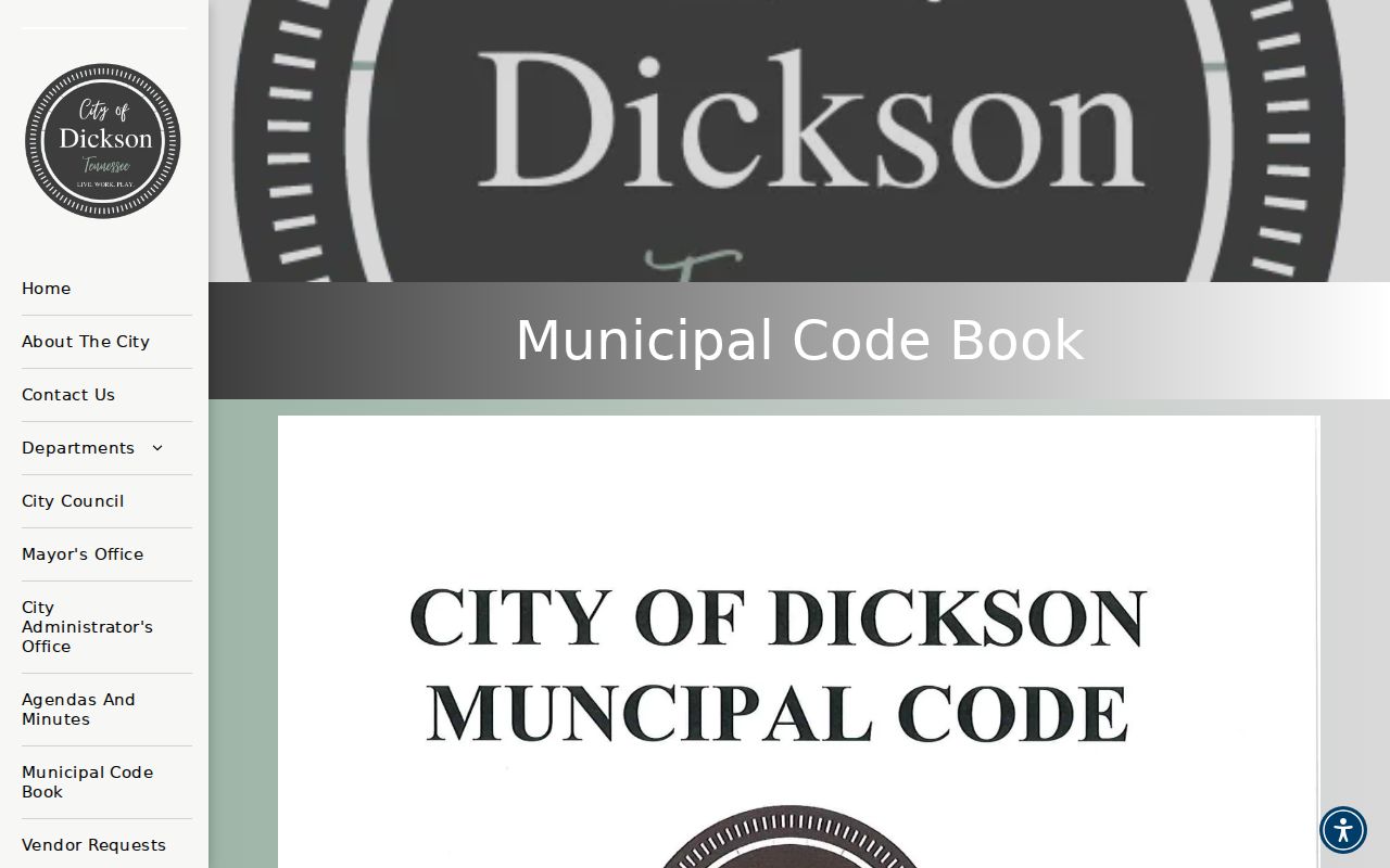 City of Dickson municipal code entry page
